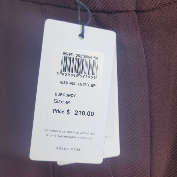 NWT Reiss Burgundy Alead Pull On Trousers Size 4R - Picture 3 of 5